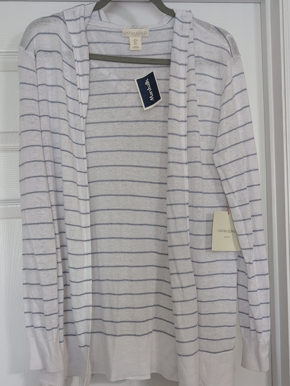 Cynthia Rowley White and Light Blue Striped Open Cardigan